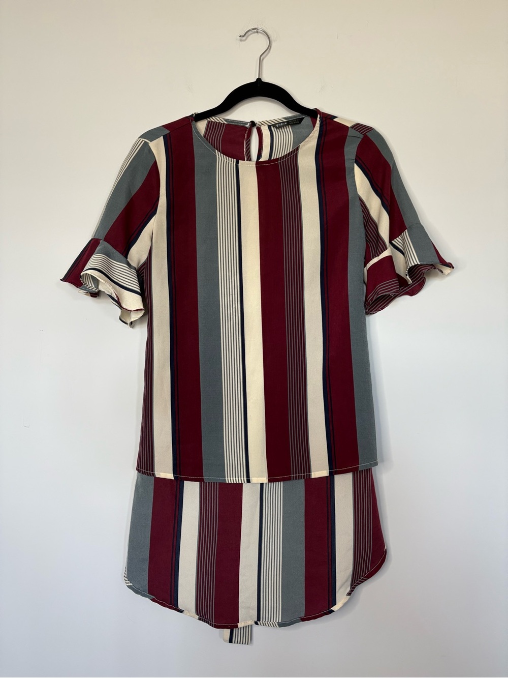 SHEIN Vertical Stripe Ruffle Sleeve Blouse Size S Lightweight Business Casual